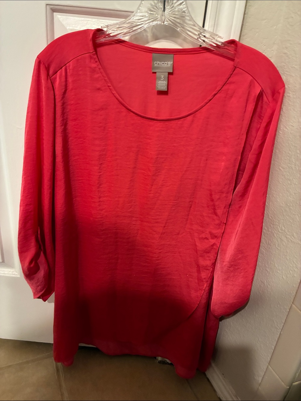 Chico's Women's Bright pinkScoop Neck Long Sleeve Top